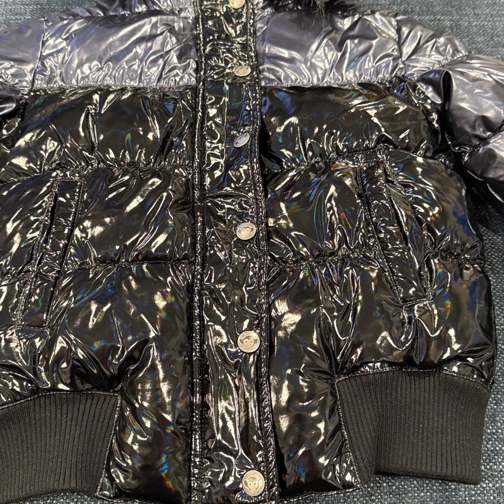 Appaman Metallic Black Puffer Jacket with Faux Fur Hood - Picture 2 of 6